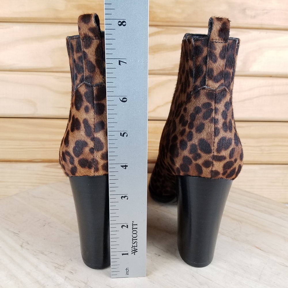 NEW MARC FISHER LTD Alva Leopard Calf Hair Bootie Ankle Boot Slip-on Pointed Toe - Picture 4 of 10